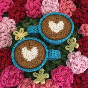 Latte Art Heart Mug with Flowers of Romance Crochet Pattern