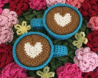 Latte Art Heart Mug with Flowers of Romance Crochet Pattern