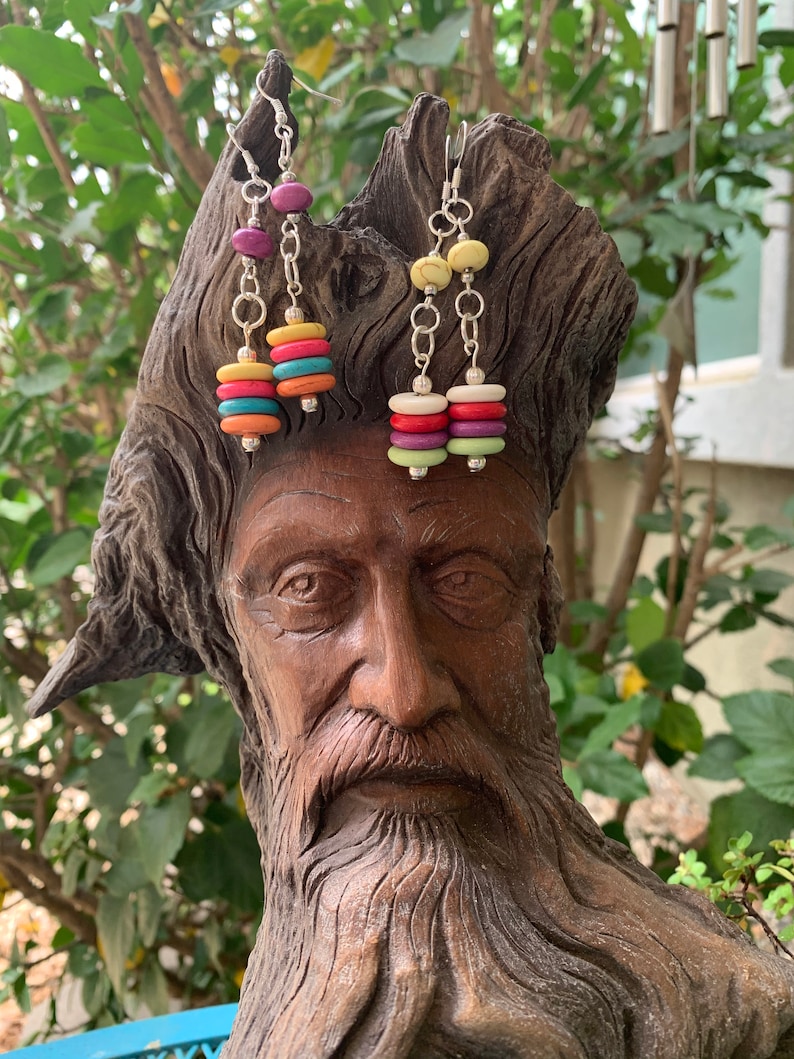Everyday Earrings Handmade Jewelry Dangling Swinging Earrings Art Object Unique Jewelry Colorful Beads Pierced Earrings