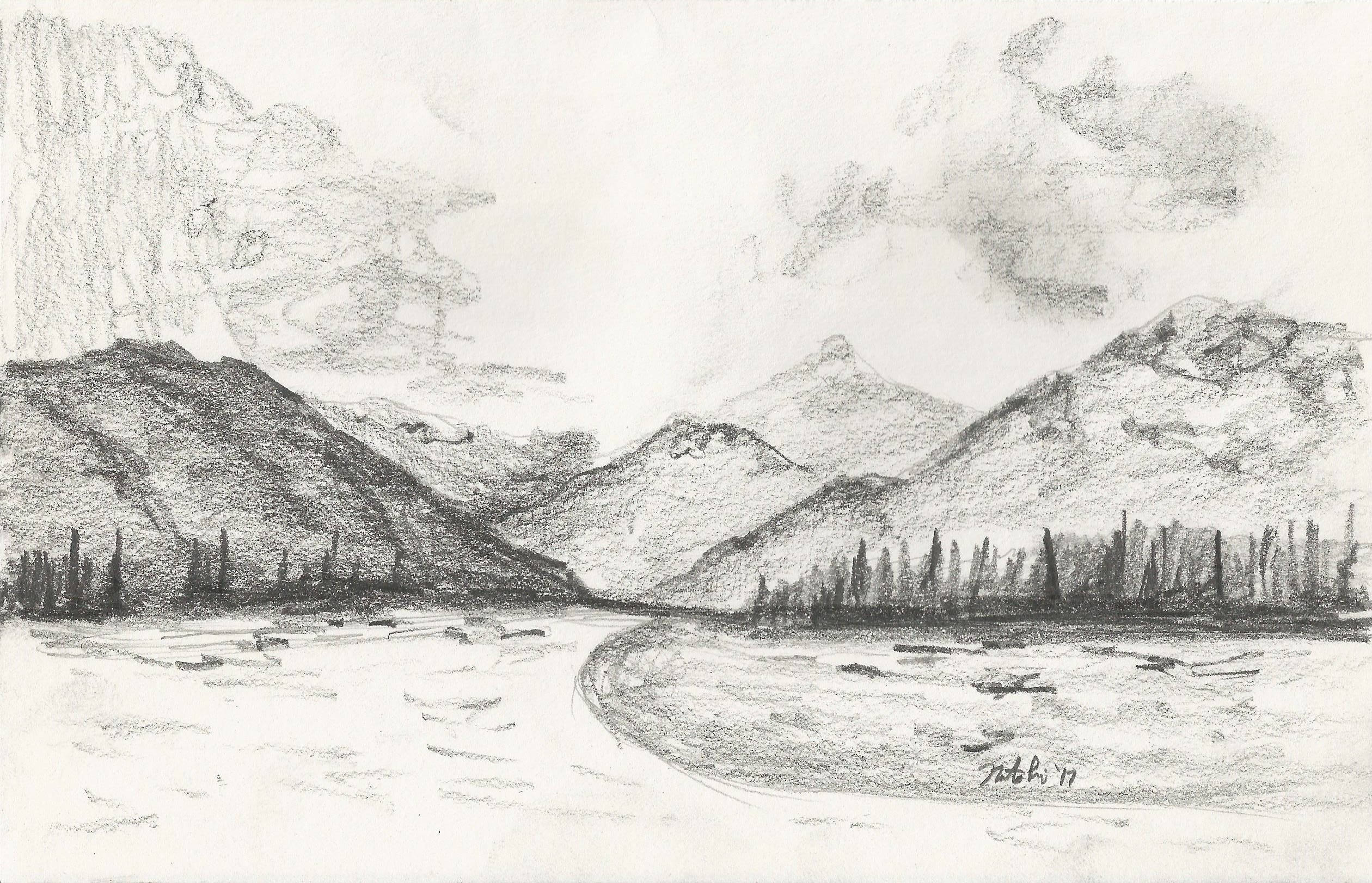 Landscape pencil drawing INSTANT DOWNLOAD ARTWORK mountain Etsy