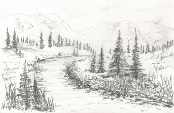 landscape pencil drawing instant download artwork mountain etsy pencil art pictures download