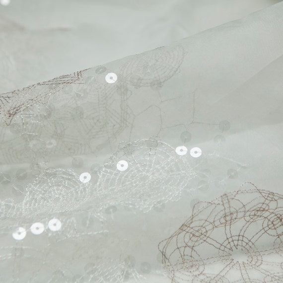Transparent/Sheer white embroidery silk organza fabric with sequins, sculptural, sewing skirt, for wedding, shirt, dress, skirt, sewing craft by the yard 4029ed Transparent/Sheer white embroidery silk organza fabric with sequins, sculptural, sewing skirt, for wedding, shirt, dress, skirt, sewing craft by the yard 4029ed