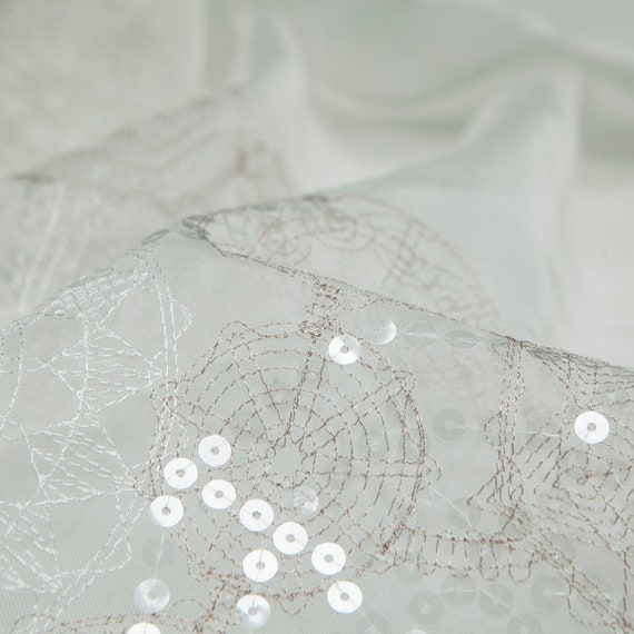 Transparent/Sheer white embroidery silk organza fabric with sequins, sculptural, sewing skirt, for wedding, shirt, dress, skirt, sewing craft by the yard 4029ed Transparent/Sheer white embroidery silk organza fabric with sequins, sculptural, sewing skirt, for wedding, shirt, dress, skirt, sewing craft by the yard 4029ed