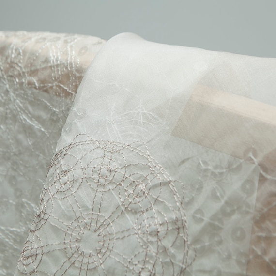 Transparent/Sheer white embroidery silk organza fabric with sequins, sculptural, sewing skirt, for wedding, shirt, dress, skirt, sewing craft by the yard 4029ed Transparent/Sheer white embroidery silk organza fabric with sequins, sculptural, sewing skirt, for wedding, shirt, dress, skirt, sewing craft by the yard 4029ed
