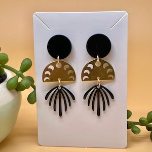 Geometric Earrings, Chic Style, Gold Brass strips, Variety Colorful, Drop Dangle Earrings.