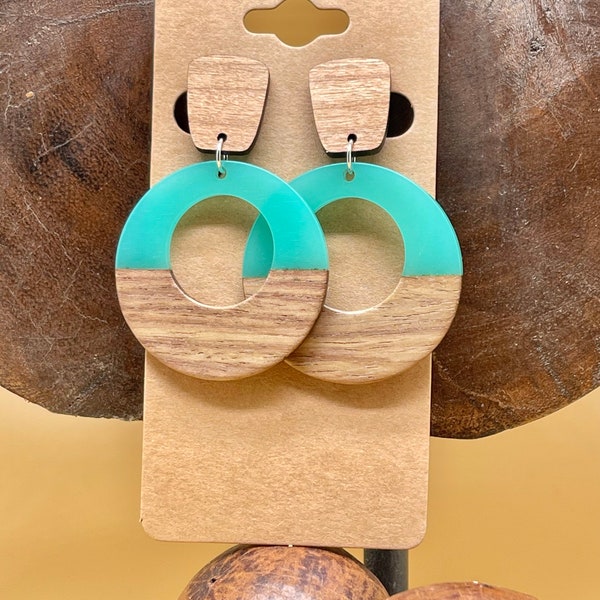 Wooden Earrings, Resin Half Wood, Variety Shape Wooden , Boho Style, Drop Dangle Earrings, Gift For Woman