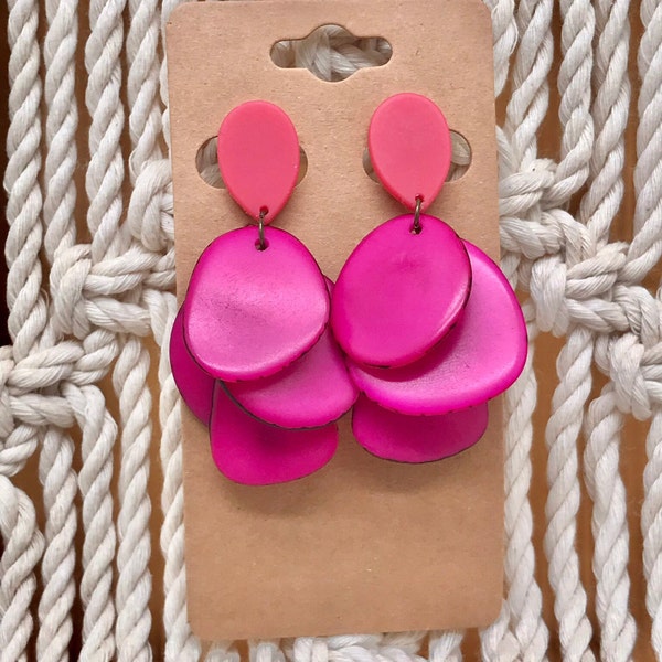 Boutique Style, Natural Tagua Nut Layer, Drop Dangles Earrings, Gift For Her