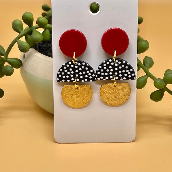 Chic Style, Statement Polka Dot Earrings, Variety Shape Acrylic Circle Drop Dangle Earrings, Fashion For Woman.