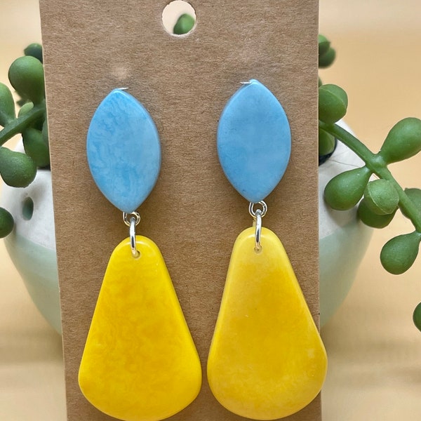 Boucles D'oreilles En Tagua Bleue - Ivoire Végétal Fait Main - Neuf Avec étiquettes