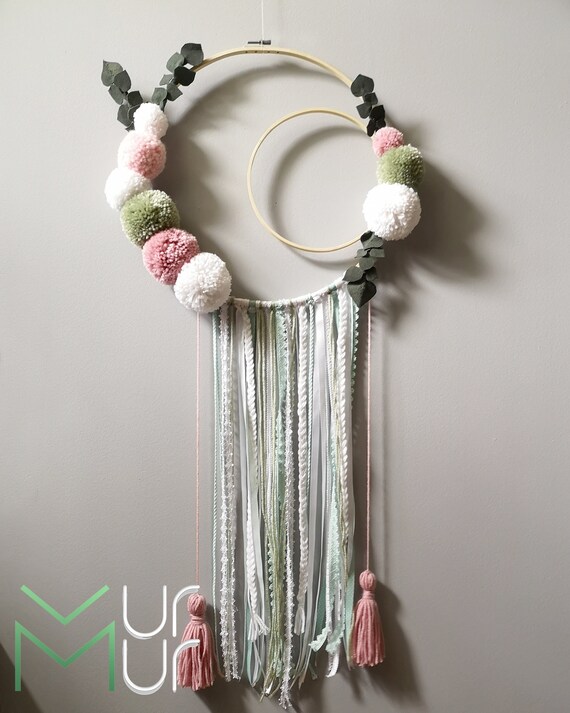 Romance Wall Hanging Boho Gypsy Bohemian Hand Made Lace Wool Yarn Ribbons Fringe Braided Ring Bamboo Interior Home Decoration Bedroom Decor