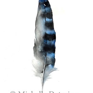 Blue Jay Feather Watercolor Print - Watercolor Feather, Feather Art, Blue Jay Watercolor, Bohemian Watercolor, Nature Watercolor, Bird Art