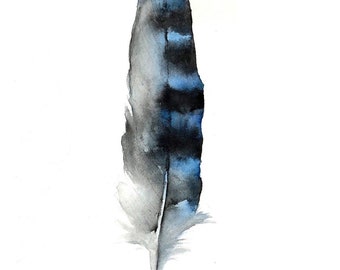 Blue Jay Feather Watercolor Print - Plume d’aquarelle, Plume Art, Blue Jay Aquarelle, Boho Aquarelle, Nature Aquarelle, Art des oiseaux