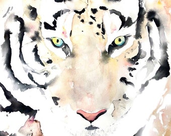 Tiger Watercolor - Tiger Art, Tiger Painting, Tiger Decor, Cat Watercolor, Wildlife Watercolor, Tiger Watercolour, Tiger Wall Art, Abstract