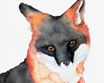 Renard gris - Fox Art, Aquarelle de renard, Décor de renard, Renard gris, Animaux de bois, Art de renard gris, peinture de renard, art de mur de renard, aquarelle animale, art