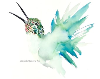 Anna's Hummingbird III - Hummingbird Watercolor, Hummingbird Print, Hummingbird Art, Hummingbird Painting. Hummingbird Decor, Watercolor Art