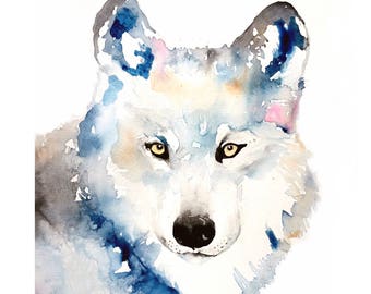 Wolf - Watercolor Print, Watercolour, Watercolor Wolf, Animal Art, Wolf Art, Wolf Decor, Dog Art, Wolf Painting, Whimsical Wolf, Nature Art