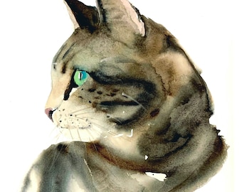 Tabby Cat - Watercolor Print, Animal Watercolor, Watercolor Cat, Cat Art, Tabby Cat Art, Striped Cat, Tiger Cat, Cat Watercolor, Cat Decor,