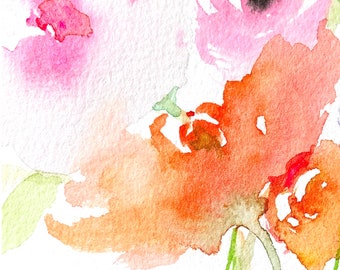 Wildflowers - Flower Watercolor Print, Floral Watercolor, Poppy Watercolor, Primrose Watercolor, Flower Art, Wildflower Art, Orange Flowers
