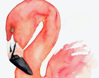 Flamingo  - Watercolor Print. Flamingo art, Flamingo Watercolor, Flamingo Decor, Bird Watercolor, Modern Flamingo, Flamingo Painting, Art