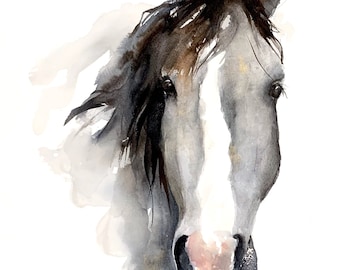 Wild Horse - Watercolor Print, Watercolor Painting, Wild Mustang, Wild Horse Art, Wild Horse Painting, Grey horse, Horse Decor, Watercolor
