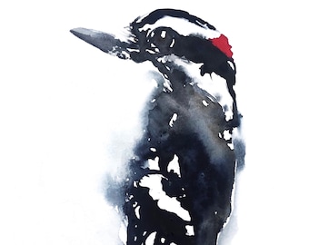 Downy Woodpecker - Watercolor Print, Watercolor Bird, Watercolour, Woodpecker Art, Modern Bird Art, Winter Bird Art, Woodpecker Watercolor