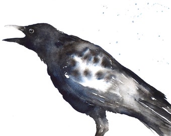 Crow Watercolor - Crow Decor, Crow Art, Ink Crow, Modern Crow, Abstract Crow Art, Crow Illustration, Crow Wall Art, Contemporary Crow Art