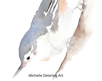 Nuthatch - Watercolor Bird Print, Watercolor, Nature Art, Bird Art, Watercolor Art, Woodland Art, Nursery Art, Modern Bird Art, Whimsical