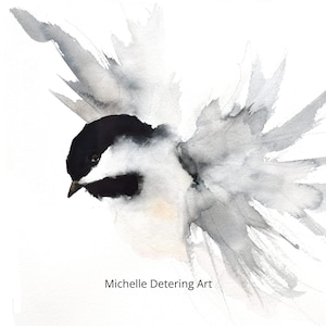 Chickadee in Flight - Watercolor Print, Watercolor giclee, Chickadee Art, Black Capped Chickadee, Chickadee Painting, Modern Watercolor, Art