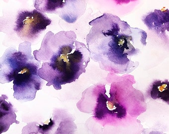 Pansies - Watercolor Print, Watercolor Flowers, Floral Watercolor, Botanical Watercolor, Violets, Flora, Purple Flower Art, Pansy Art, Pansy