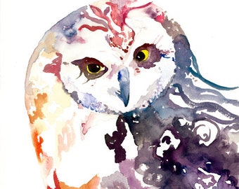 Owl Art - Watercolor Owl Print, Rainbow Owl, Owl Watercolor, Whimsical Owl, Bohemian Owl, Owl Decor, Owl Print, Owl Painting, Abstract Owl