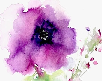 Floral Study II -Watercolor Print, Watercolor Flowers, Purple Flower Art, Violet Flowers, Wildflowers, Floral Painting, Botanical Watercolor