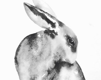 Rabbit Watercolor - Winter Hare, Watercolour Art, Nursery Art, Rabbit Art, Bunny Art, Rabbit Art, Ink Art, Ink Rabbit, Rabbit Painting, Art