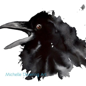Raven Study -Watercolor Print, Watercolor Raven, Raven Painting, Crow, Raven Decor, Blackbird, Modern Watercolor, Bird Watercolor, Raven Art