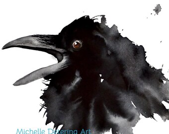 Raven Study -Watercolor Print, Watercolor Raven, Raven Painting, Crow, Raven Decor, Blackbird, Modern Watercolor, Bird Watercolor, Raven Art