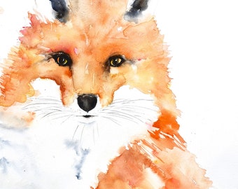 Fox Watercolor - Fox Art, Nursery Fox Art, Fox Decor, Fox Painting, Nature Watercolor, Whimsical Watercolor, Woodland, Animal Watercolor,
