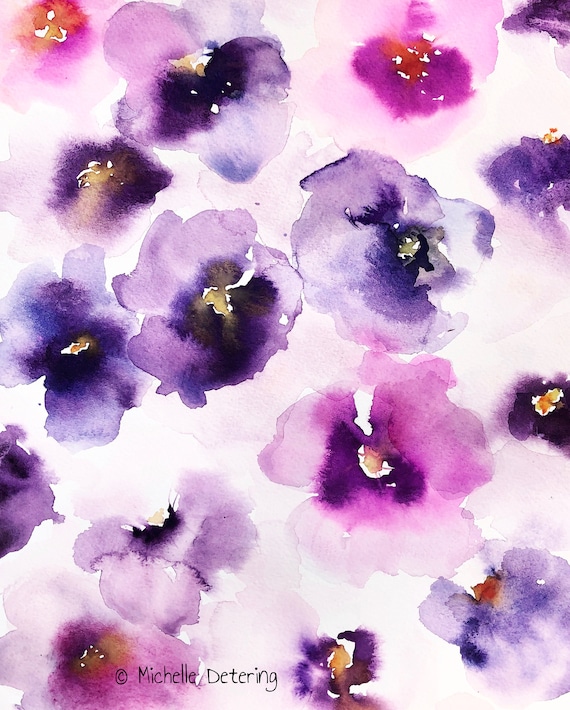 Pansies - Watercolor Print, Watercolor Flowers, Floral Watercolor, Botanical Watercolor, Violets, Flora, Purple Flower Art, Pansy Art, Pansy