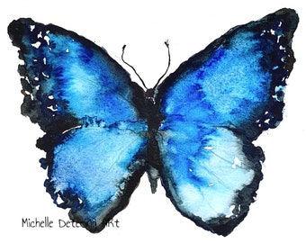 ブルーモルフォ蝶の水彩画プリント、4x6と11x14 - Etsy 日本