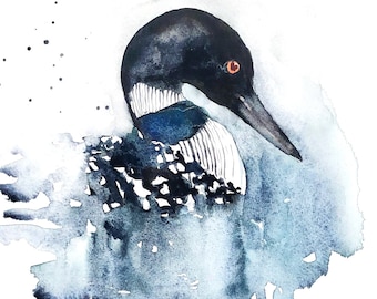 Loon Watercolor - Loon Print, Loon Decor, Loon Painting, Loon Art, Nature Watercolor, Modern Watercolor, Bird Watercolor, Bird illustration