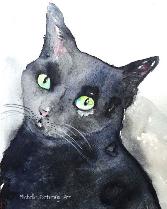 Black Cat Watercolor Print Watercolor Illustration | Etsy