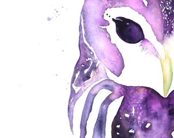 Owl in Purple - Watercolor Print, Watercolor Owl, Purple Owl, Owl Art, Owl Decor, Whimsical Owl, Owl Watercolour, Animal Watercolor