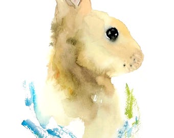 Spring Hare - Rabbit Watercolor Print, Watercolor Giclee, Watercolor Rabbit, Rabbit Art, Rabbit Watercolor, Cottontail Rabbit, Modern Rabbit