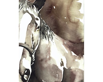 Sunny - Pferd Aquarell Druck - Pferd Kunst, Sepia Pferd, Sepia Aquarell, Pferd Aquarell, Pferd Malerei, Pferd Kunst, Pferde Dekor, Pferde Dekor