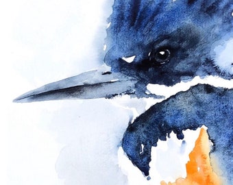 Kingfisher Watercolor - Kingfisher art, Belted Kingfisher, Kingfisher Watercolor, Bird Watercolor, Bird Decor, Kingfisher Decor, Nature Art