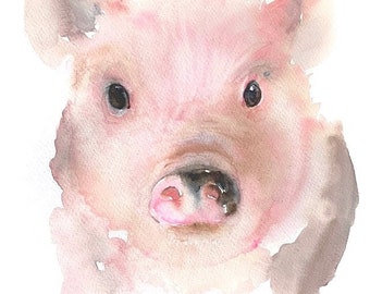 Watercolor Pig - Piglet, Pig Art, Pink Pig Watercolor, Pig Watercolor, Spotted Pig, Pig Decor, Nursery Art, Farm Animal Art, Pig Painting