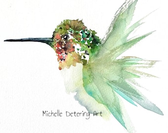 Anna's Hummingbird II - Watercolor Giclee Print, Watercolor Hummingbird, Hummingbird Art, Hummingbird Painting, Modern Hummingbird Art, Bird