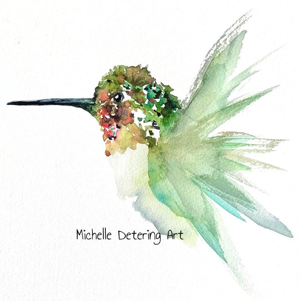 Annas Kolibri II - Aquarell Giclée-Druck, Aquarell Kolibri, Kolibri Kunst, Kolibri Malerei, Vogel