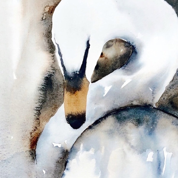 Cygne - impression aquarelle, cygne aquarelle, art du cygne, aquarelle oiseau, décoration cygne, décoration oiseau, art animalier moderne, art abstrait oiseau, nature