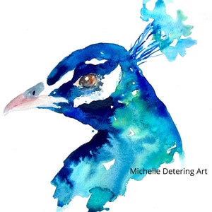 Peacock Portrait - Watercolor Print, Watercolor Peacock, Watercolor Bird, Watercolor Animal, Peacock Art, Peacock Painting, Modern Peacock