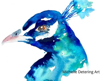 Peacock Portrait - Watercolor Print, Watercolor Peacock, Watercolor Bird, Watercolor Animal, Peacock Art, Peacock Painting, Modern Peacock