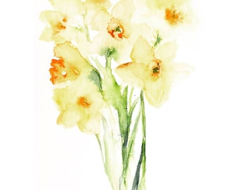Daffodils - Watercolor Flower, Flower Art, Flower Decor, Nature, Watercolor, Botanical Art, Modern Flower Decor, Spring Flower Art, Yellow
